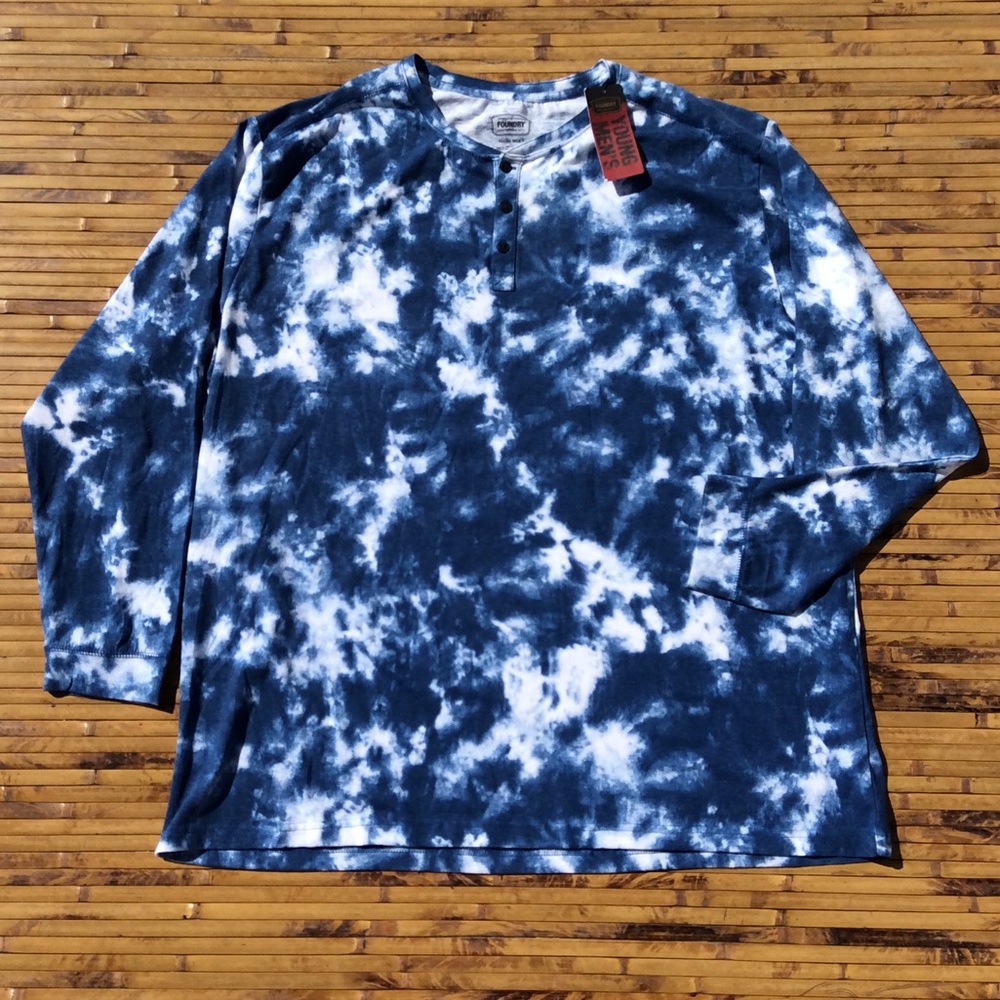 (3XLT)Foundry Big Tall Henley Long Sleeve Tie Dye Shirt